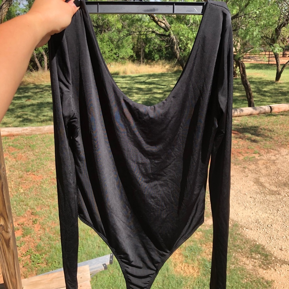 Fashion Nova Black Satin Bodysuit